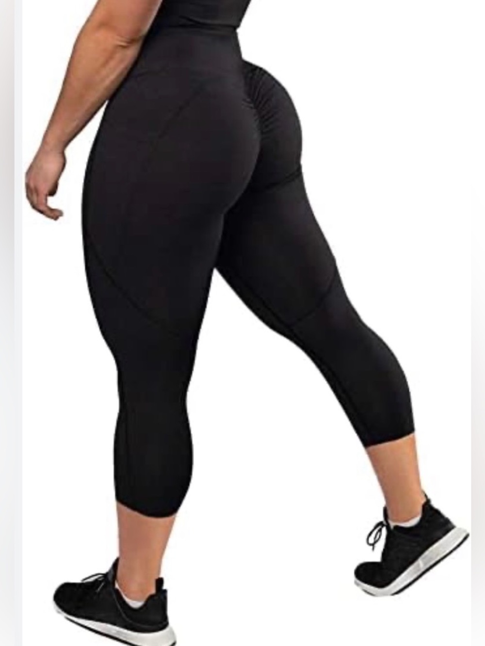 Butt Lifting Black Ribbed Cropped Leggings XL High Waist Sculpting Yoga Casual